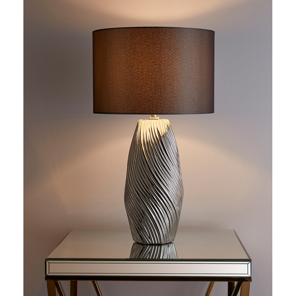 Kliving Tanga Grey Cylinder Shade Silver Ceramic Table Lamp Image 3