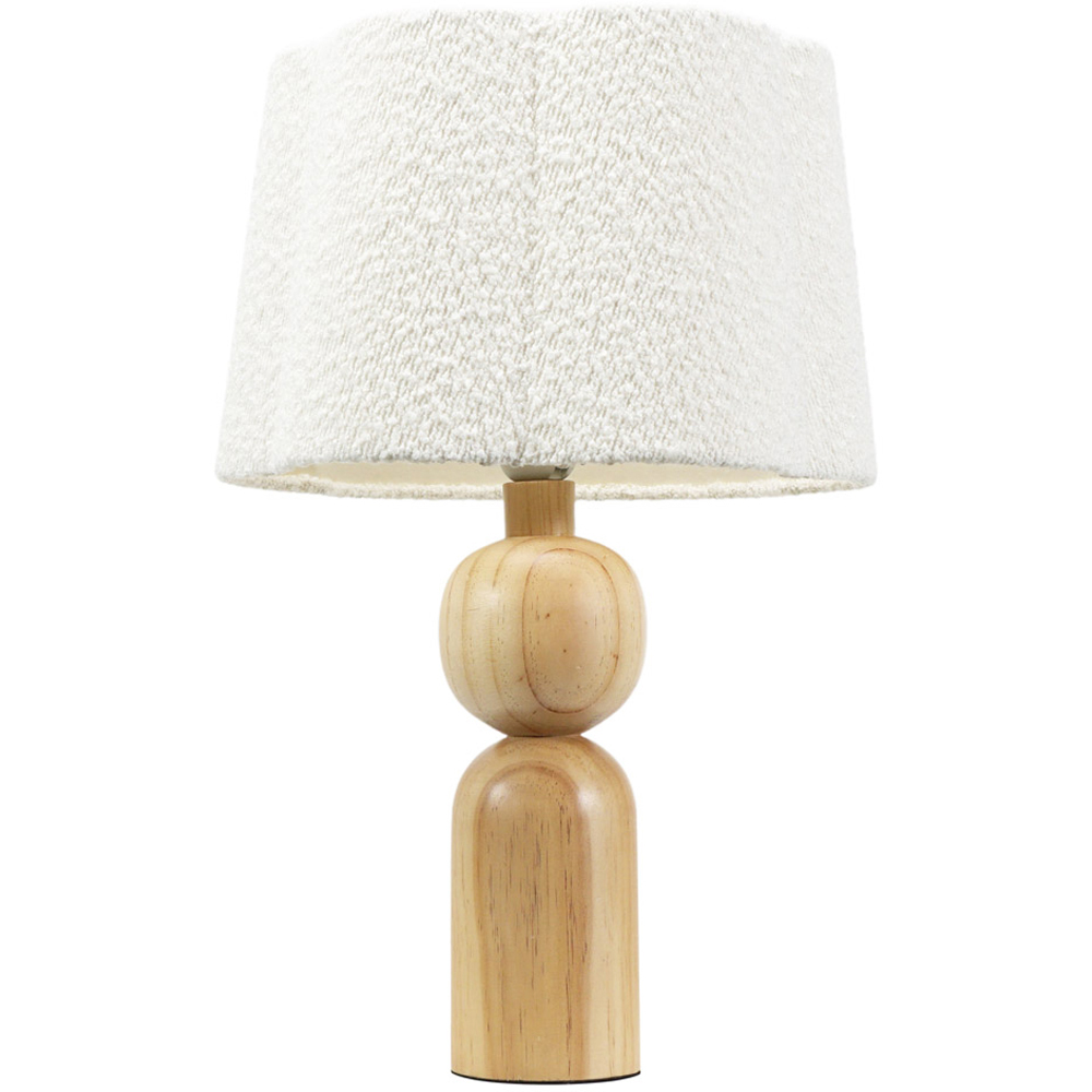 ValueLights Azalea Cream Boucle Scallop Shade Rustic Wooden LED Table Lamp Image 1