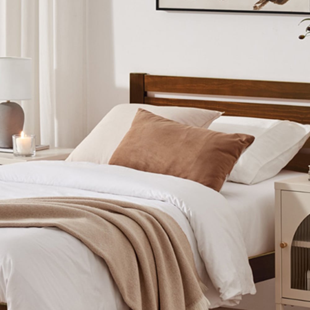 Furniturebox Cadhla Single Walnut Stain Solid Pine Bed Frame Image 2