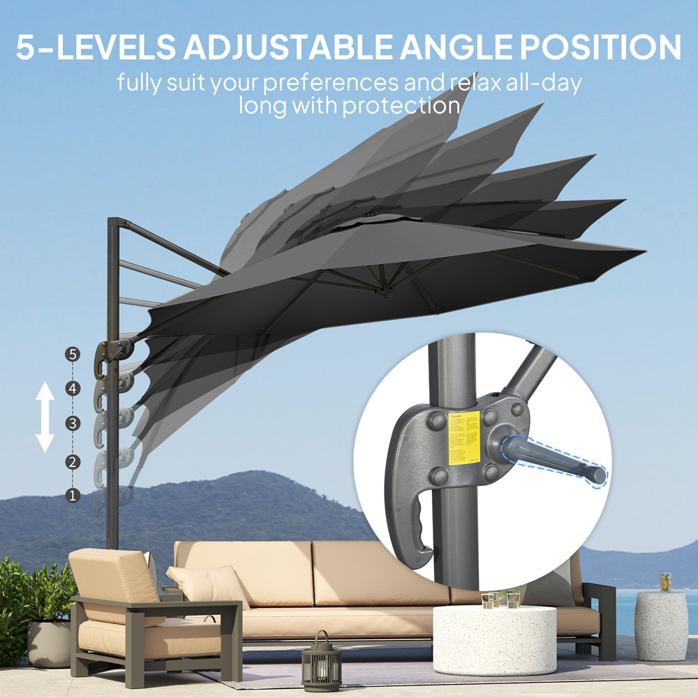 Outsunny Black Cantilever Parasol with Cross Base 3m Image 6