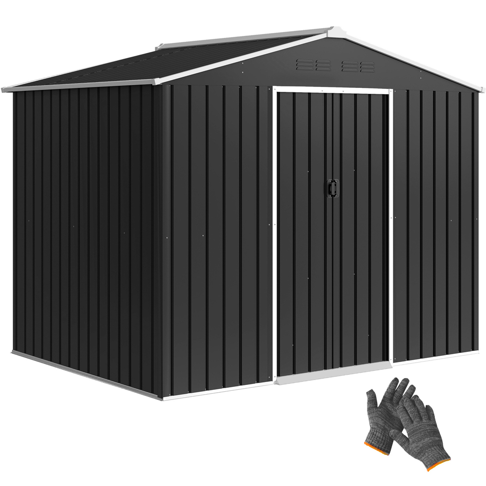 Outsunny 7.4 x 5.3ft Dark Grey Galvanised Steel Garden Storage Shed Image 3
