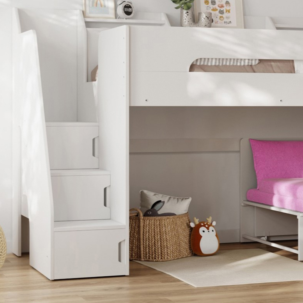 Flair Stepaside White Staircase High Sleeper with Hot Pink Futon Image 2