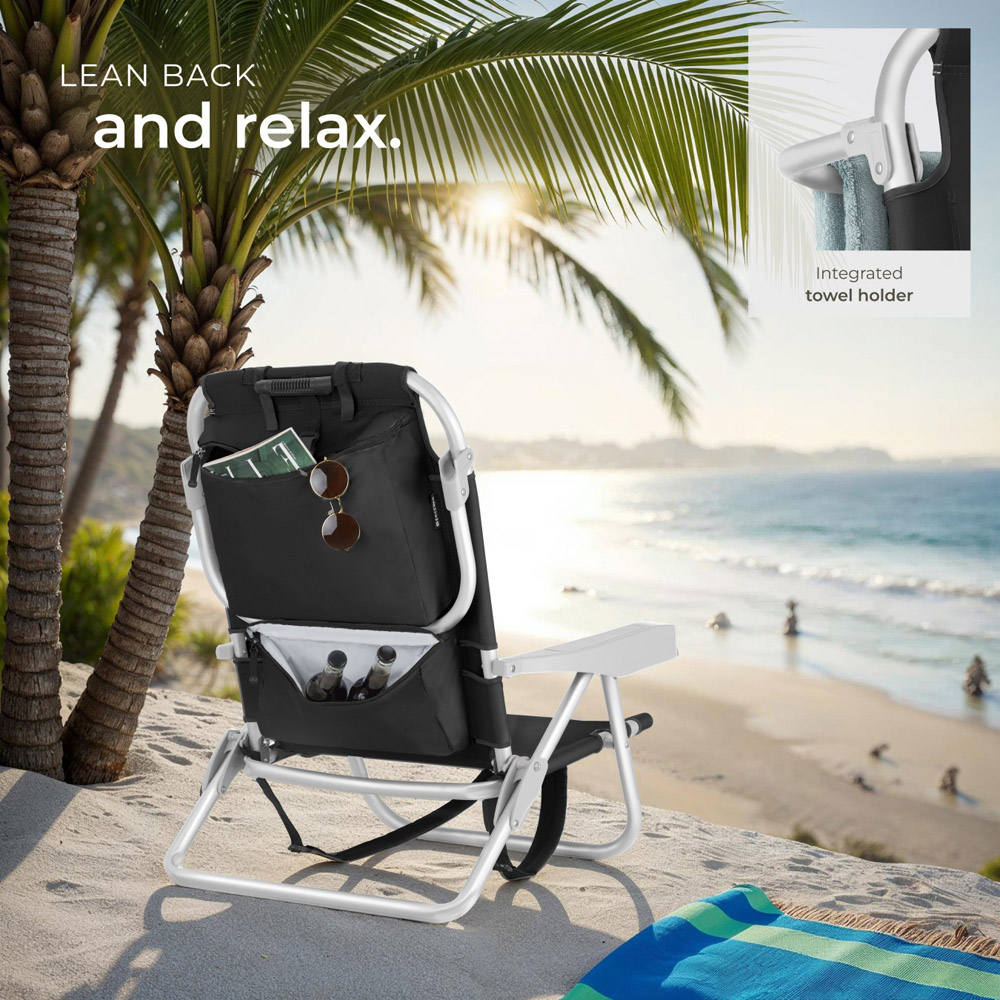 tectake Coral Black Foldable Beach Chair with Backpack Image 6