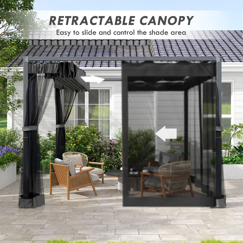 Outsunny 3 x 3m Dark Grey Aluminium Retractable Pergola Image 4