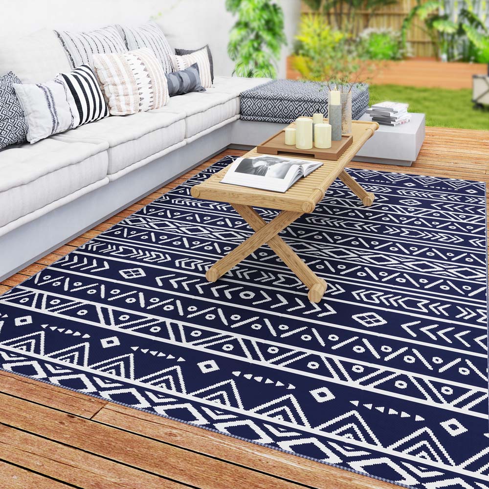 Outsunny Geometric Blue and White Reversible Outdoor RV Rug 1.8 x 2.7m Image 2