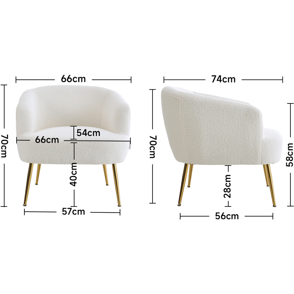 Living and Home White Teddy Fabric Armchair Image 9