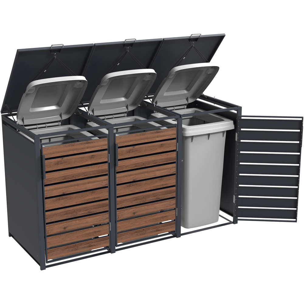 Trimetals 240L Triple Dark Wood Steel Wheelie Bin Storage Image 4