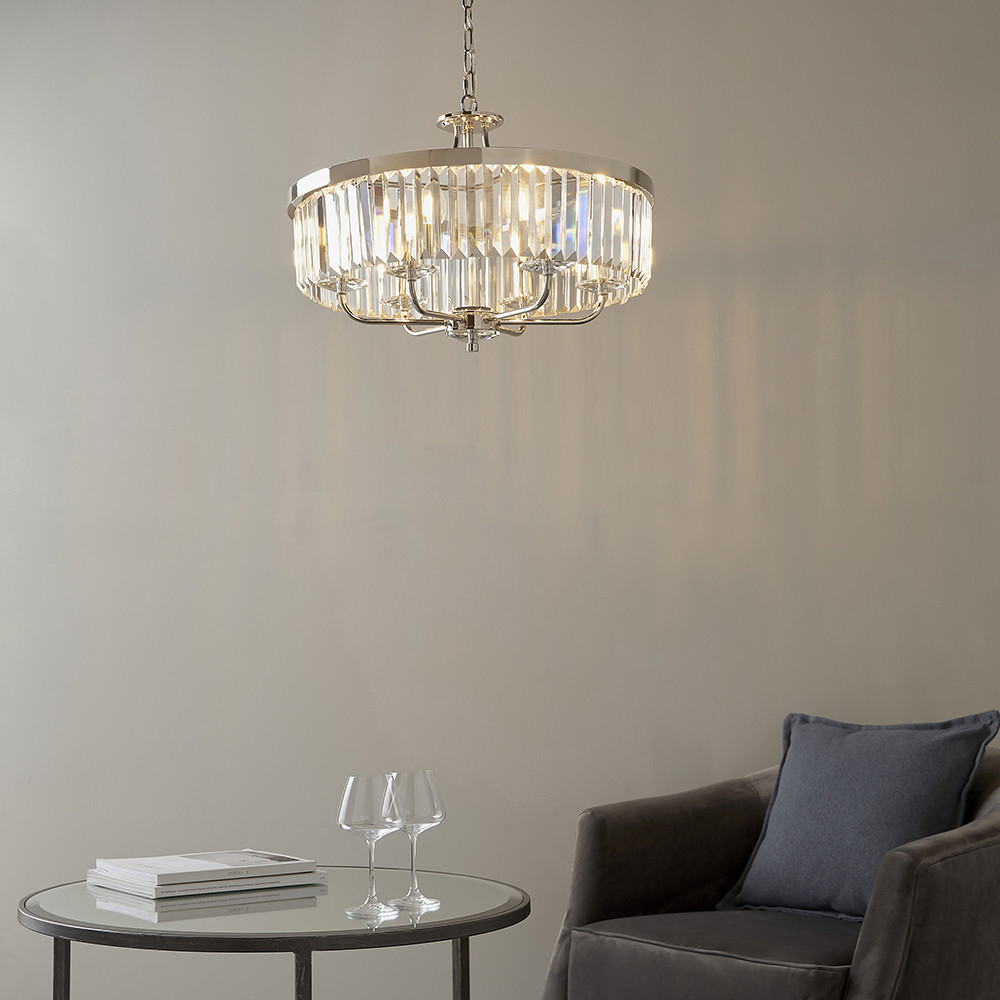 Merano Ascoli Cut Glass Clear and Nickle 6 Light Ceiling Pendant Image 7