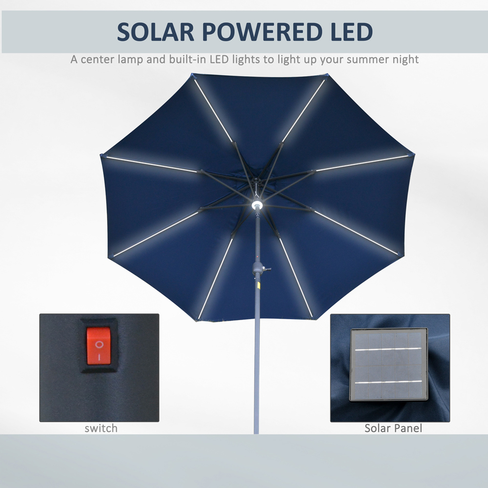 Outsunny Blue Solar LED Crank and Tilt Parasol 2.7m Image 4
