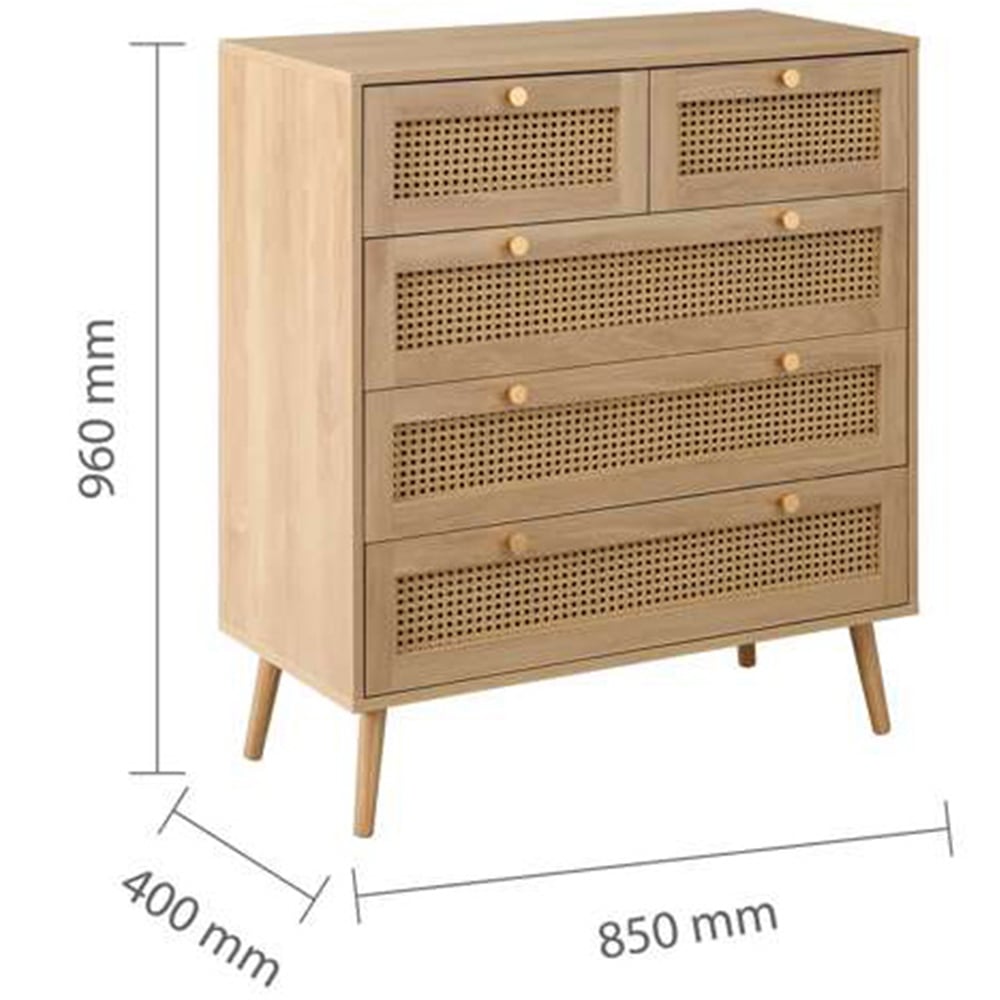 Croxley 5 Drawer Oak Rattan Chest of Drawers Image 9