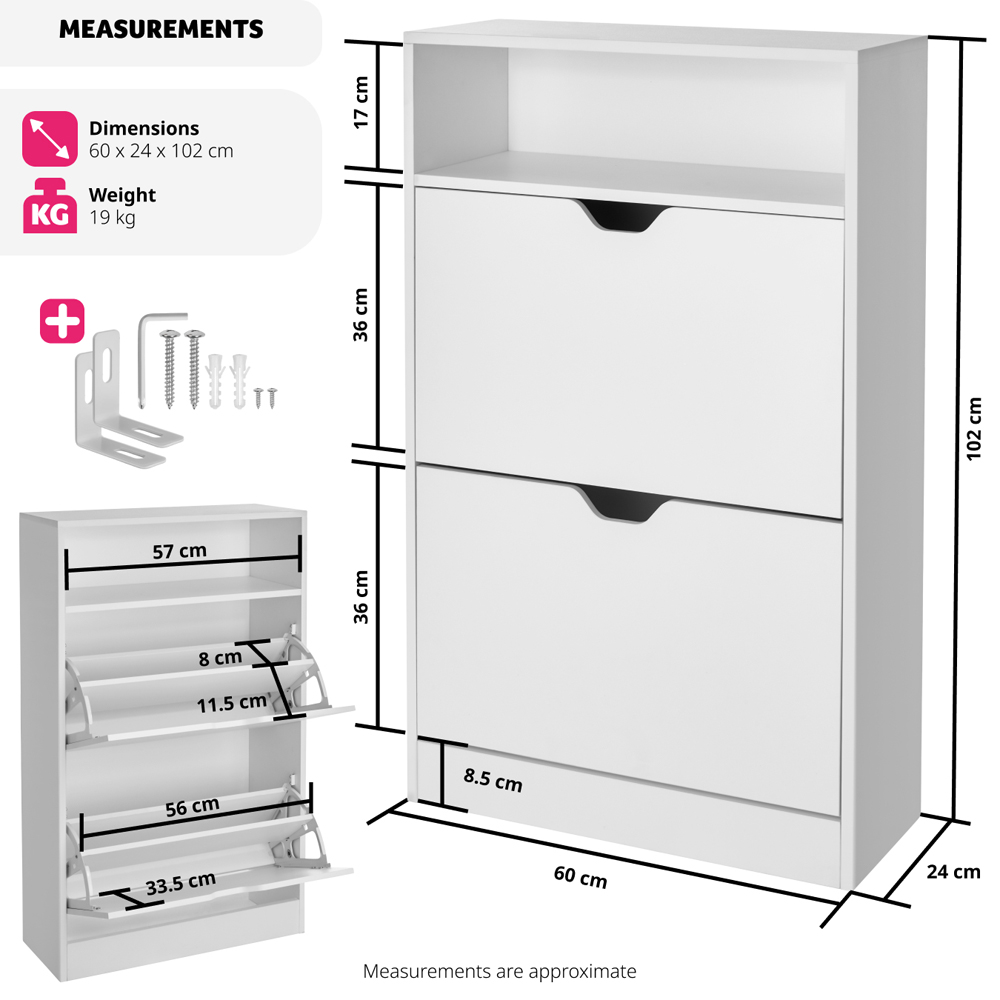 Tectake Calea 2 Compartment White Shoe Cabinet Image 9