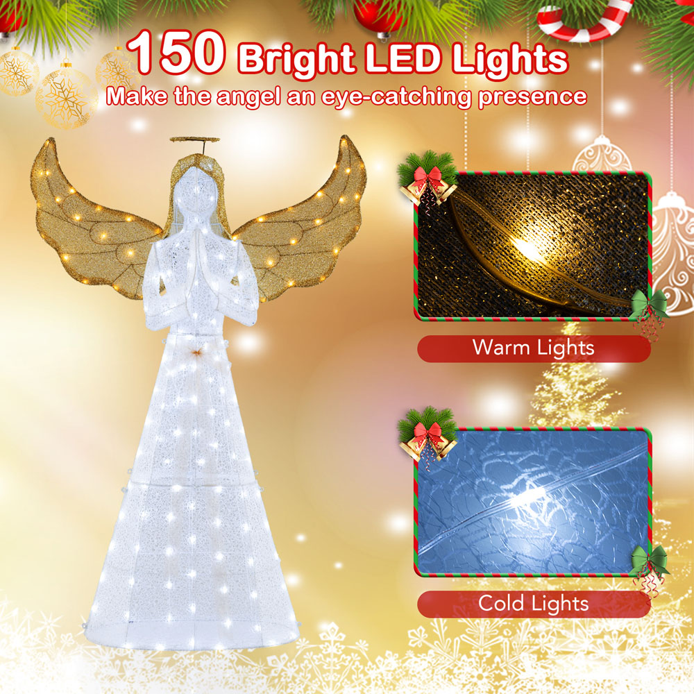 Costway 150 LED Light-Up Winged Holiday Figure 5ft with Ground Stakes Image 6