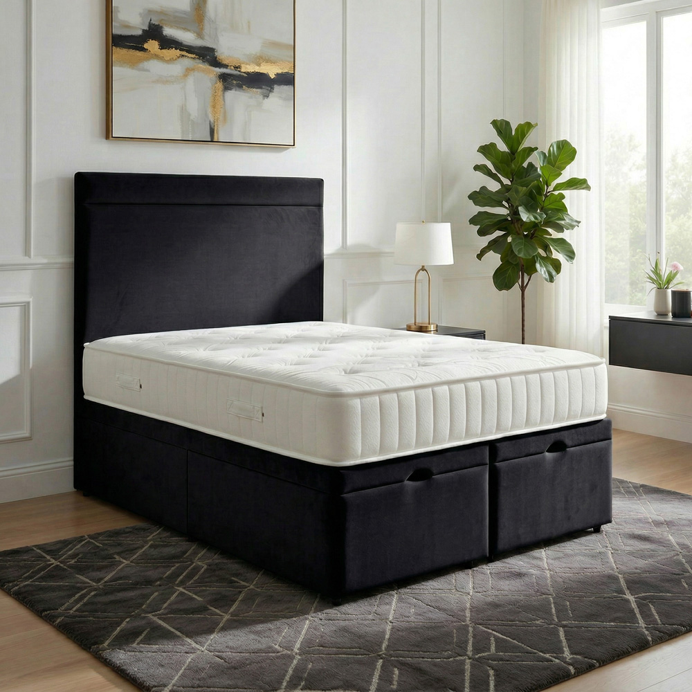 DS Living Majesty Super King Size Black Plush Velvet Ottoman Bed Image 5