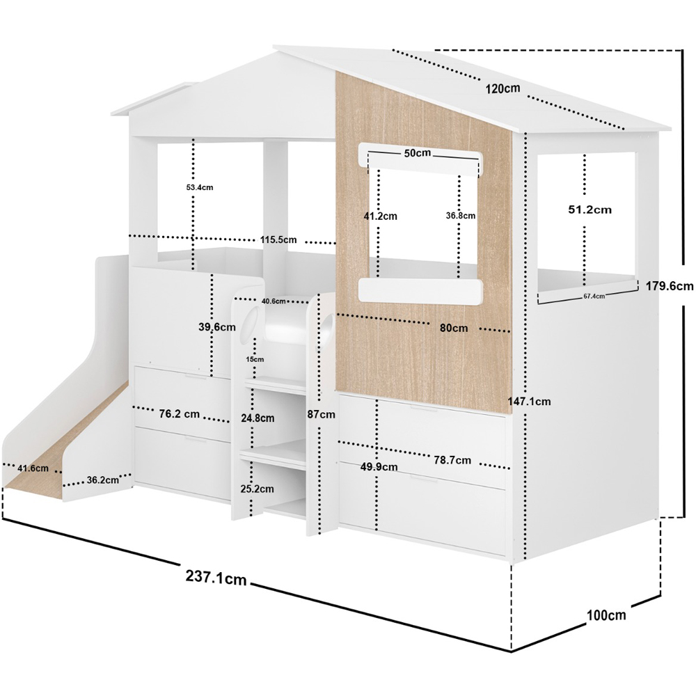Flair Dreamland White and Oak Play House Slide Mid Sleeper with Storage Image 9