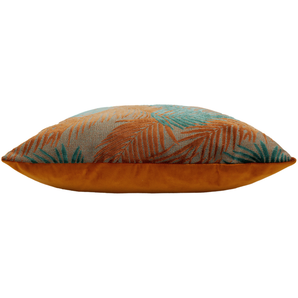 Paoletti Palm Grove Teal and Rust Velvet Jacquard Cushion Image 4
