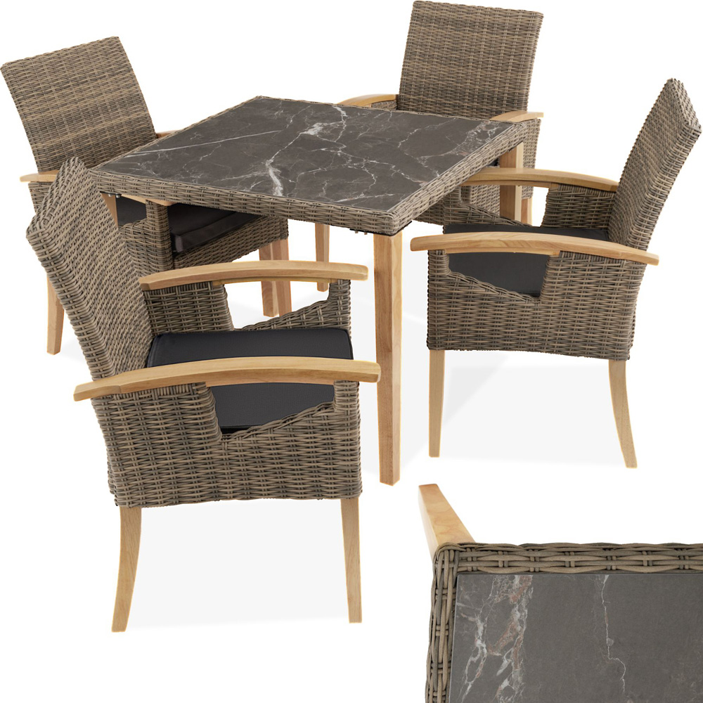 tectake Tarent Rosarno 4 Seater Rattan Garden Dining Set Natural Image 2