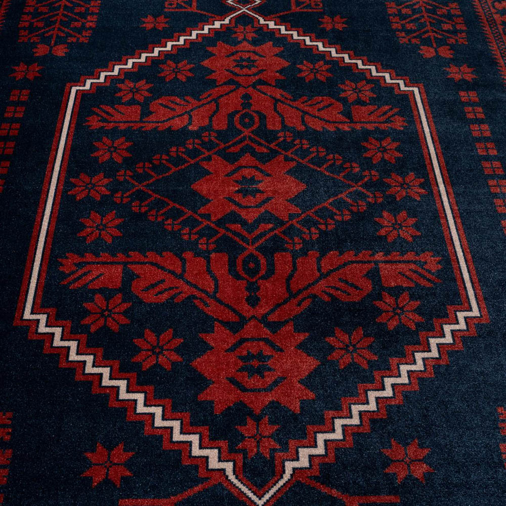 Kukoon Asha Red and Navy Flat Persian Style Vintage Rug 80 x 150cm Image 6