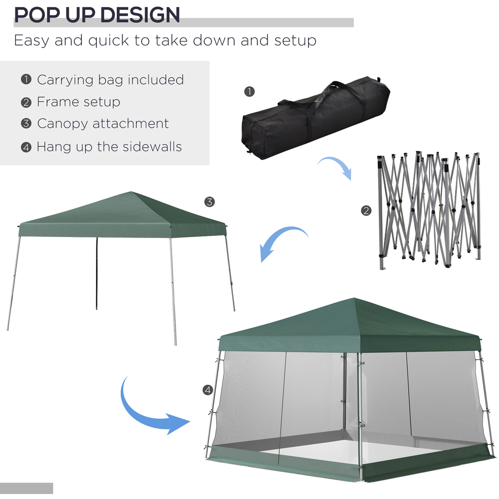 Outsunny 3 x 3m Green Foldable Pop Up Gazebo with Mosquito Netting Image 7
