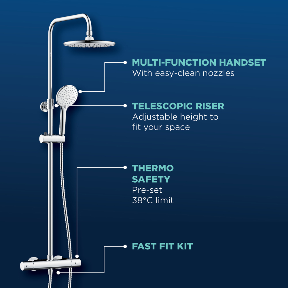 Bristan Buzz Cool Touch Chrome Thermostatic Waterfall Bar Mixer Shower with Handset Image 5
