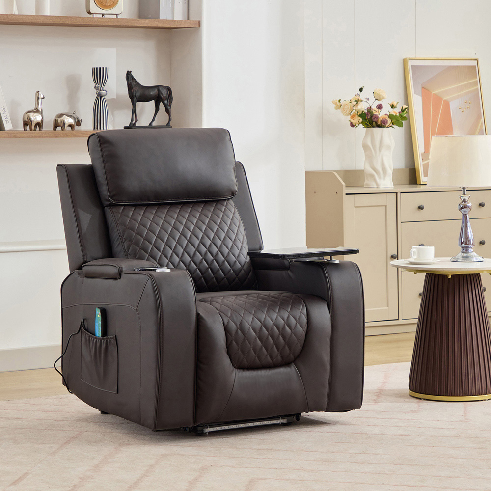 Artemis Home Byron Brown Leather Massage and Heat Electric Riser Recliner Chair Image 2