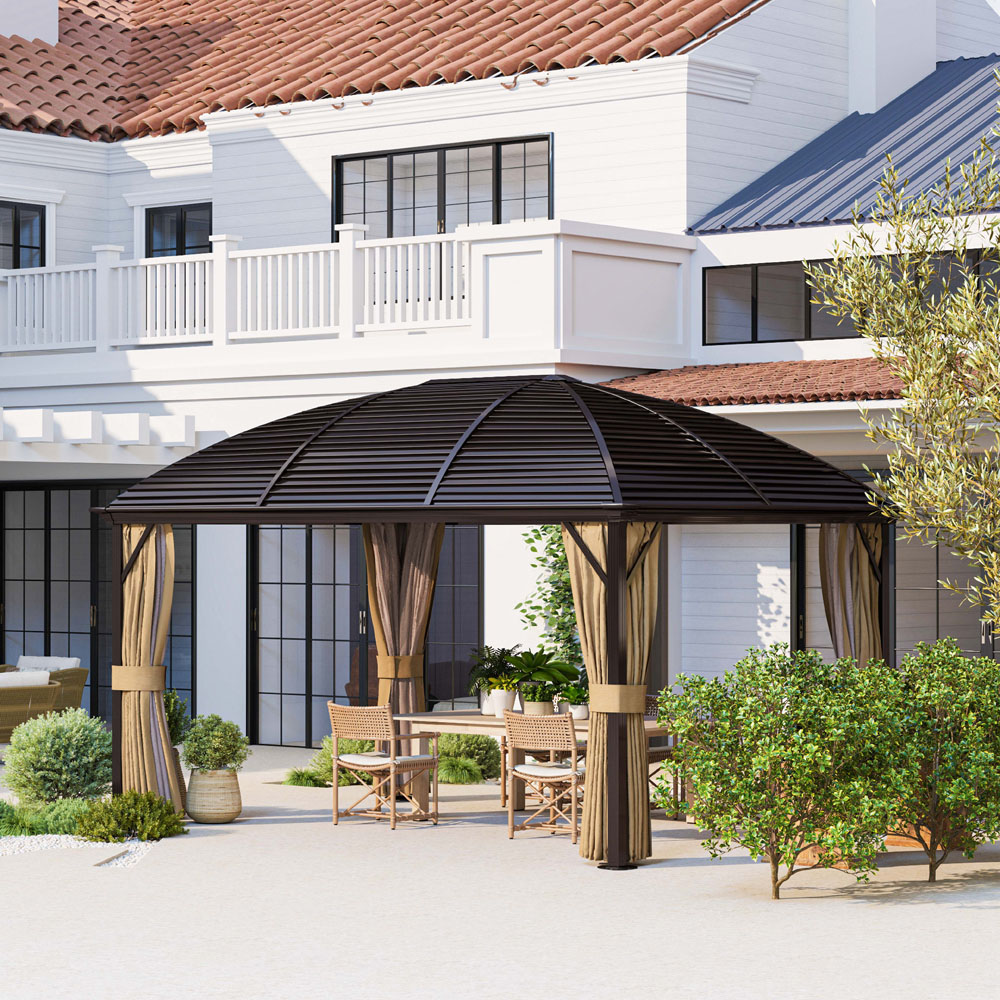 Outsunny 3 x 4m Brown Aluminium Hard Top Gazebo Image 4