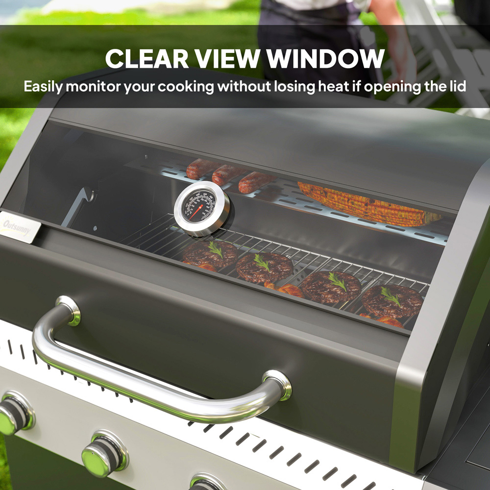 Outsunny Black 4+1 Burner Gas Barbecue Grill with Clear View Lid and Thermometer Image 4