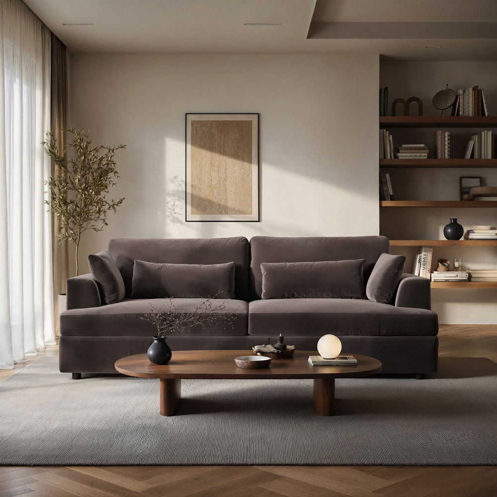 Solace+Co Drew 3 Seater Brown Velvet Sofa Image 5