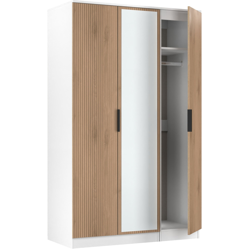 Crowndale Java 3 Door Slatt Effect and White Mirror Wardrobe Image 6