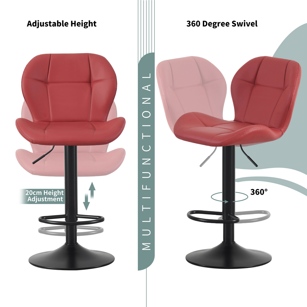 Stella Red Height Adjustable Bar Stools with Footrest Set of 2 Image 4
