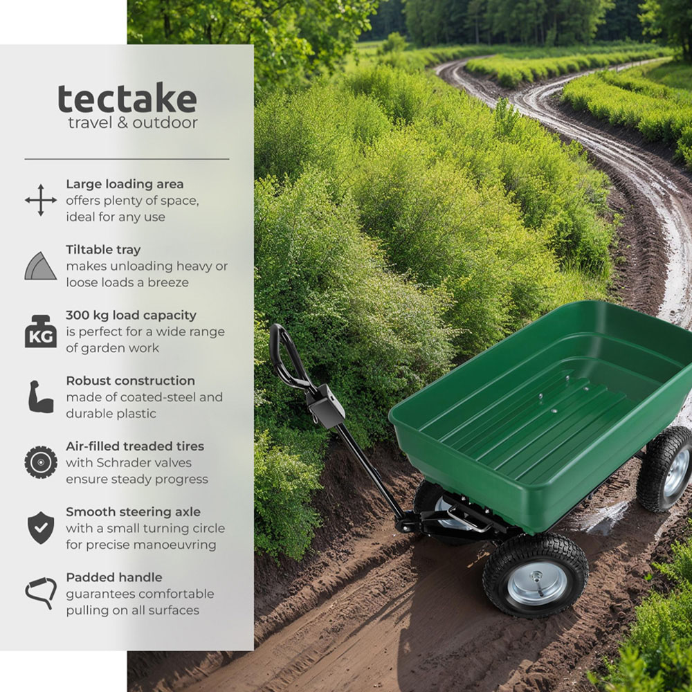 tectake Green Garden Trolley with Padded Handle 300kg Image 6