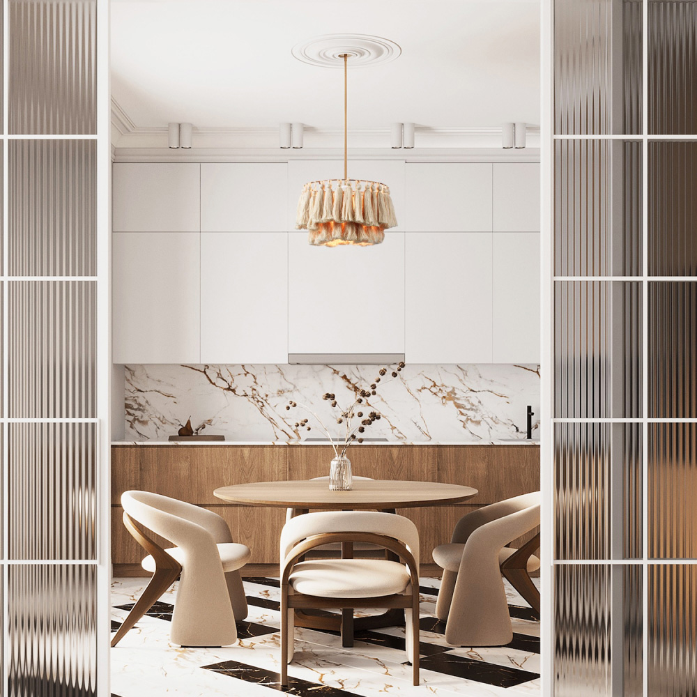 Happy Homewares Rose Gold Frame Shabby Chic Double Tier Cotton Tassels Pendant Shade Image 2