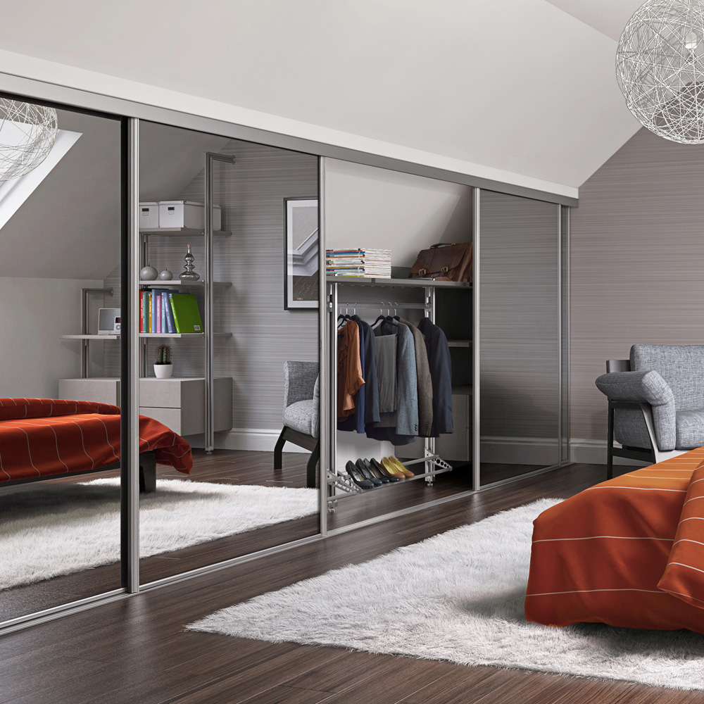 Spacepro Single Panel Silver Frame Silver Mirror Attic Sliding Door 1100 x 762mm Image 2