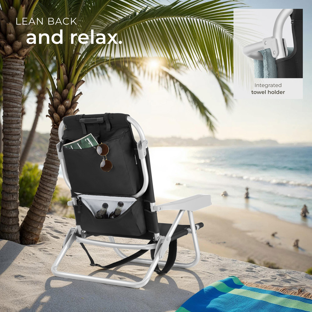 tectake Coral Set of 2 Black Foldable Beach Chair with Backpack Image 6