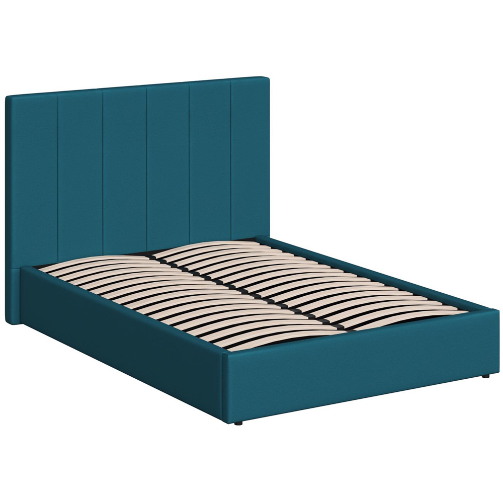 FWStyle Hoscar Double Dolphin Blue Upholstered Lift-Up Ottoman Bed Frame with Ribbed Headboard Image 5