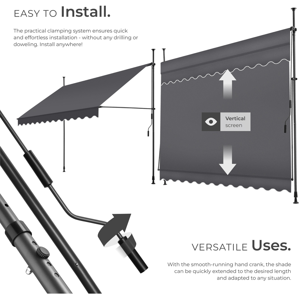 tectake Black and Grey Retractable Awning 3 x 1.8m Image 3