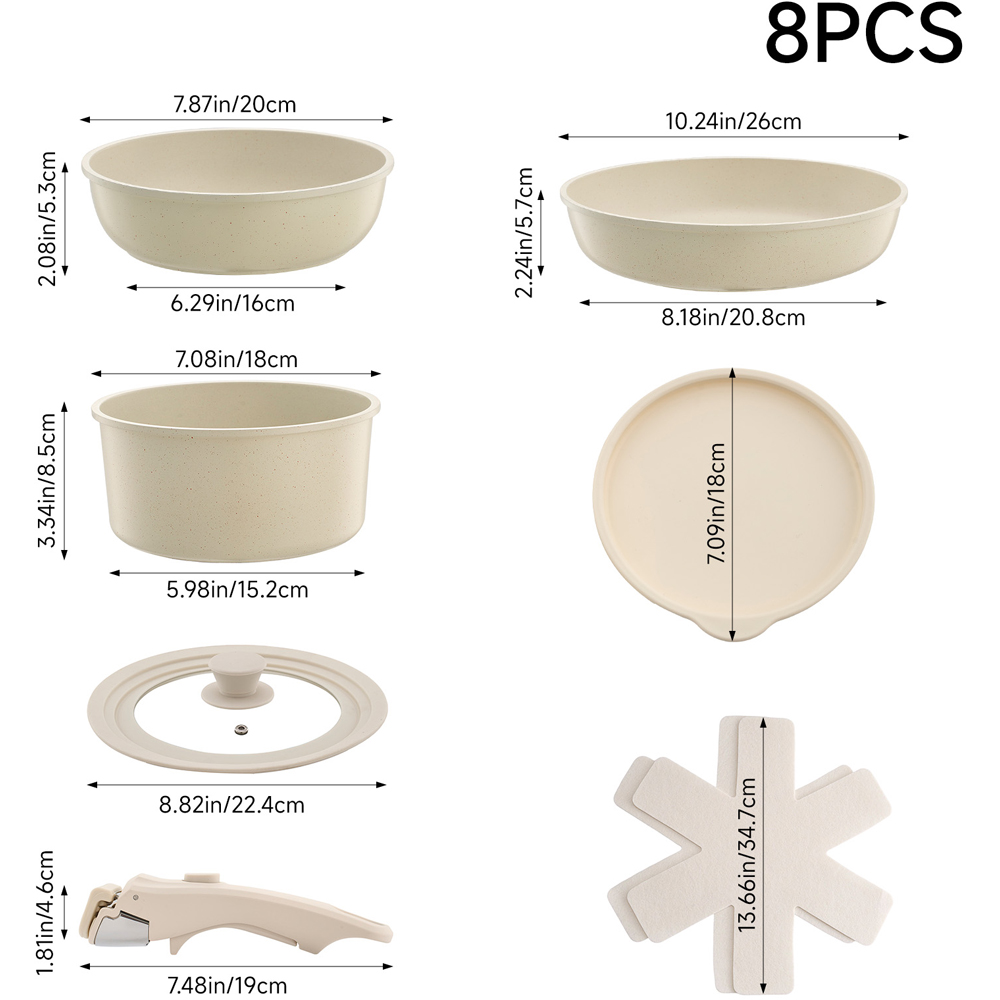 Living and Home 8 Piece Cream White Non Stick Cookware Set Image 8