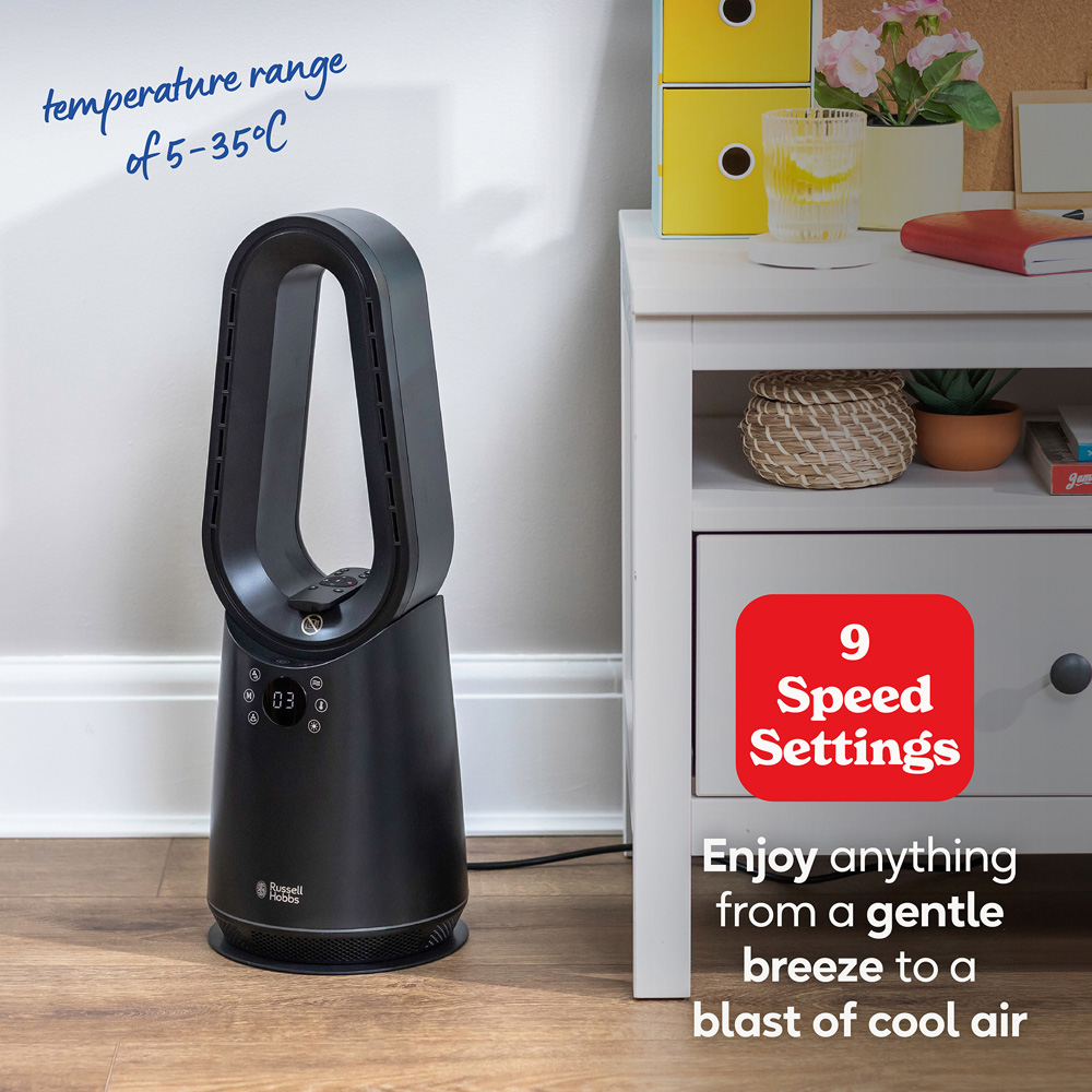 Russell Hobbs Black Oscillating Bladeless Heat and Cool Fan with Remote Image 4