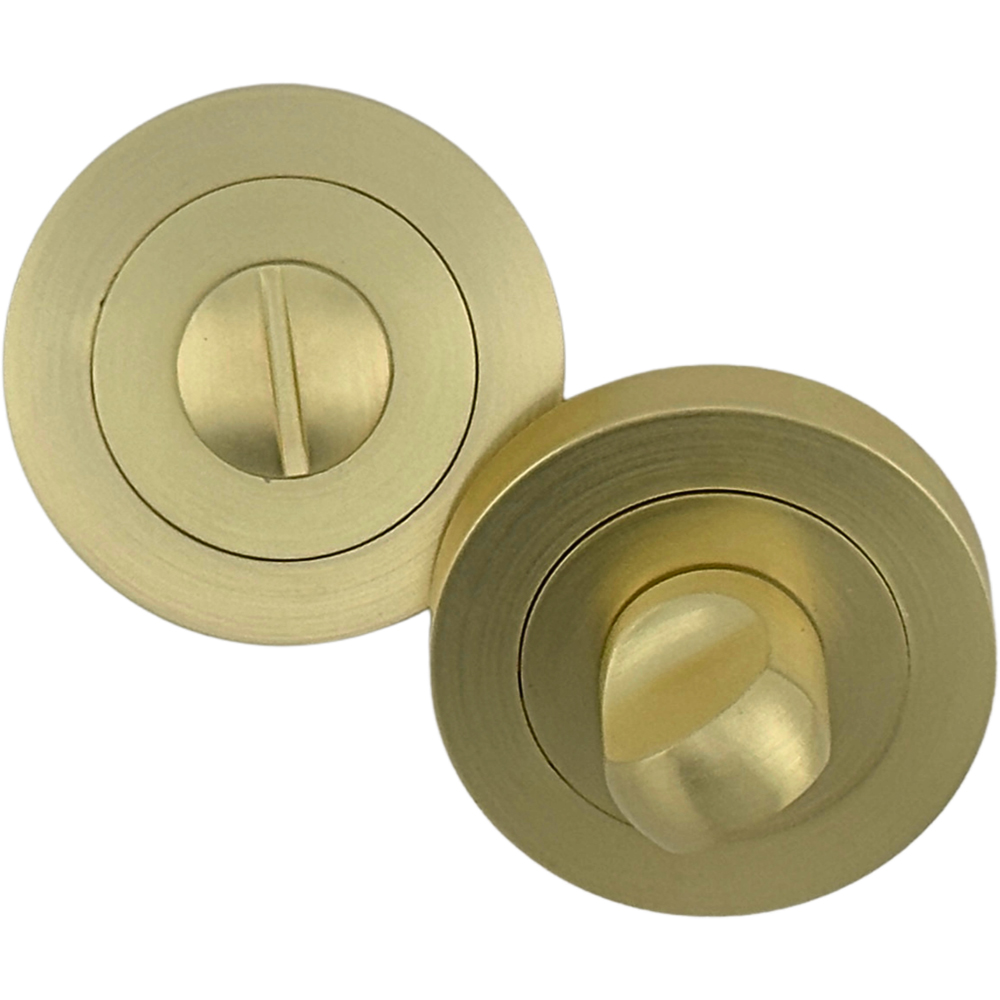 AXS Hardware Detroit Satin Brass Bathroom Door Handles on Rose Image 6