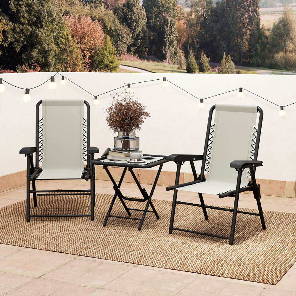 Outsunny 2 Seater Cream White Folding Garden Bistro Set with Cup Holder Image 3