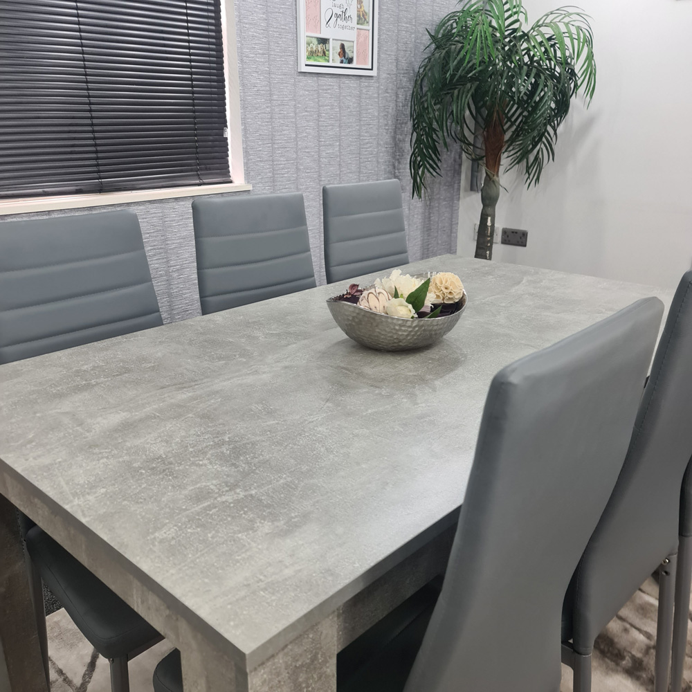 Portland Leather 6 Seater Dining Set Stone Grey and Grey Image 3