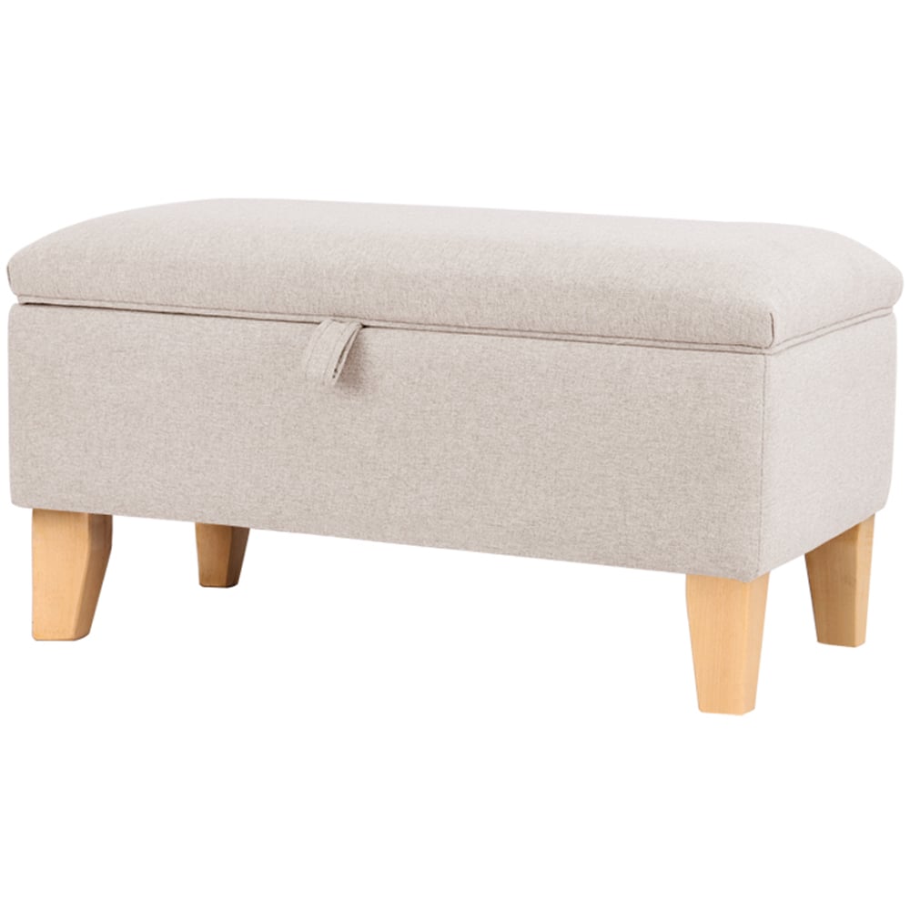 Living and Home 2 in 1 Cream Linen Upholstered Storage Ottoman Image 2