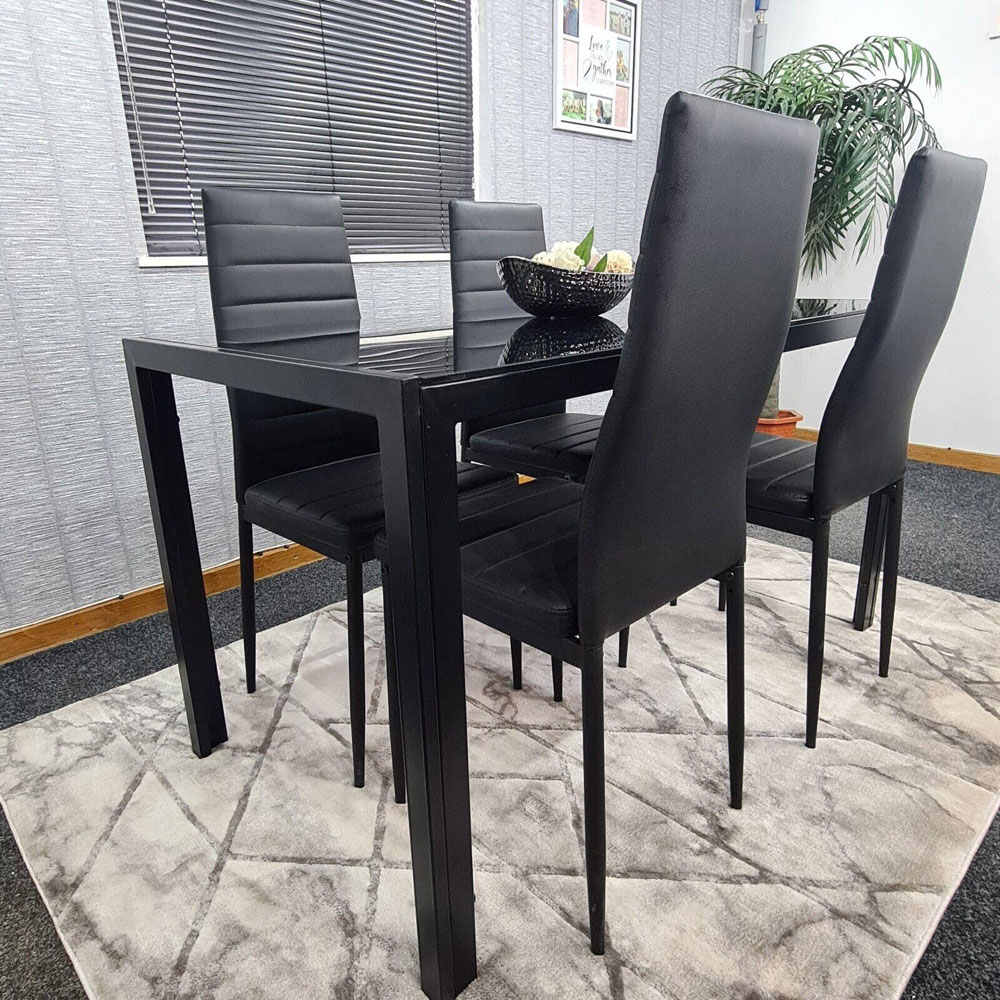 Portland 4 Seater Leather Dining Set Black and Grey Image 3