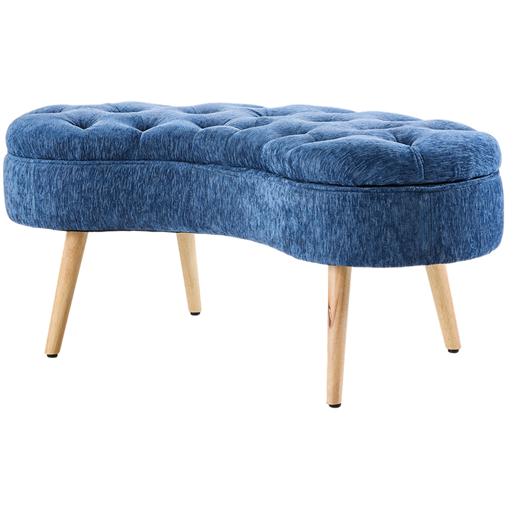 Living and Home Blue Fabric Button Tufted Storage Bench with Removable Lid Image 2