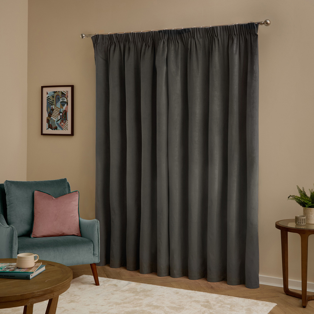 Furn The Ultimate Charcoal Velvet Blackout Pencil Pleat Curtains 229 x 229cm Image 2