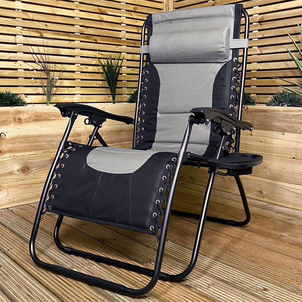 Samuel Alexander Grey and Black Multi Position Garden Sun Lounger Image 1