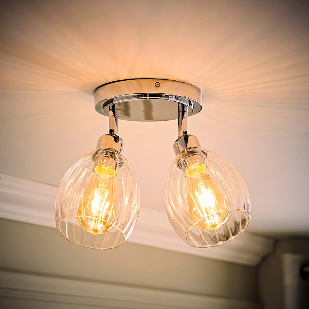 ValueLights Cheltenham Ribbed Shades 2 Way Chrome Adjustable Ceiling Spotlight with Bulbs Image 2