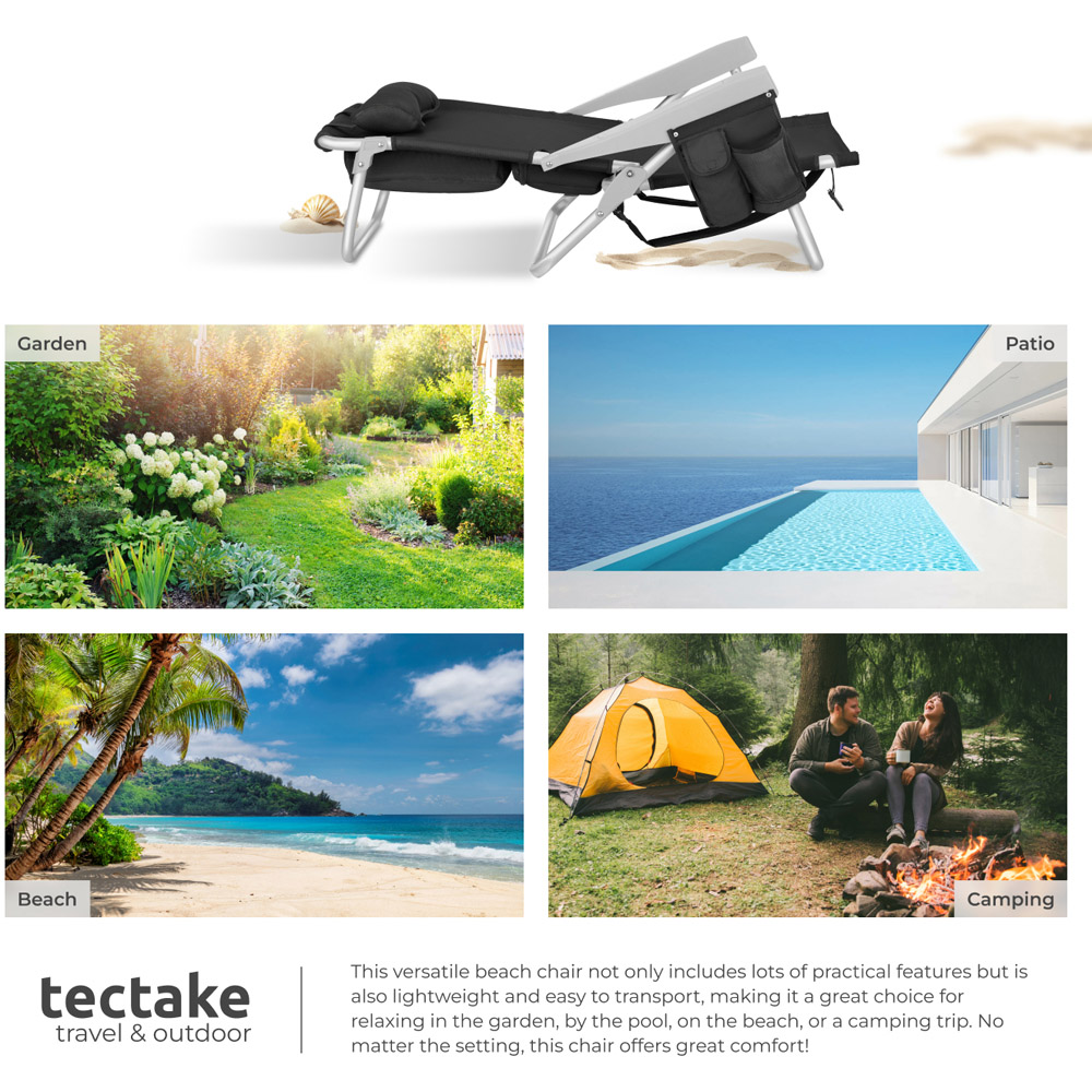 tectake Coral Set of 2 Black Foldable Beach Chair with Backpack Image 8