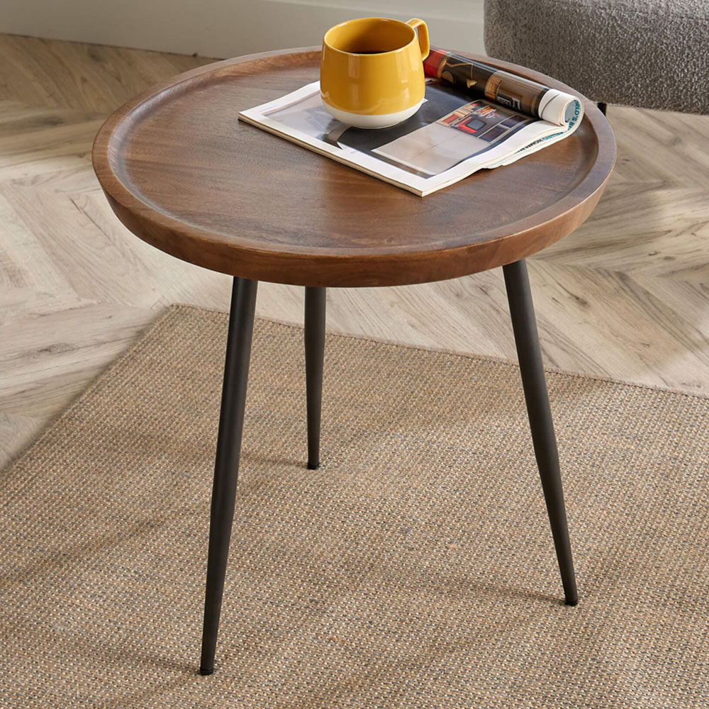 Home Source Manhattan Rustic Solid Mango Wood Round Small Coffee Table Image 1