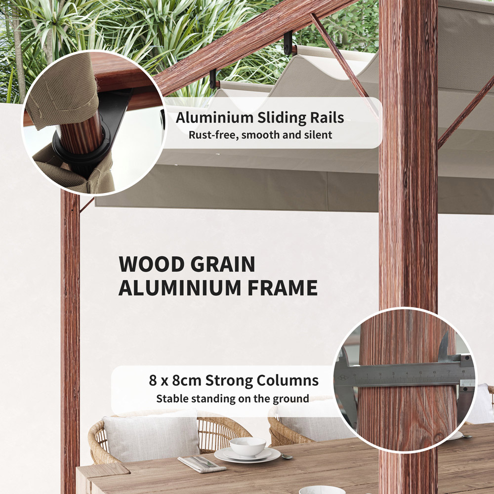Outsunny 3 x 3m Natural Aluminium Garden Pergola with Retractable Roof Image 5