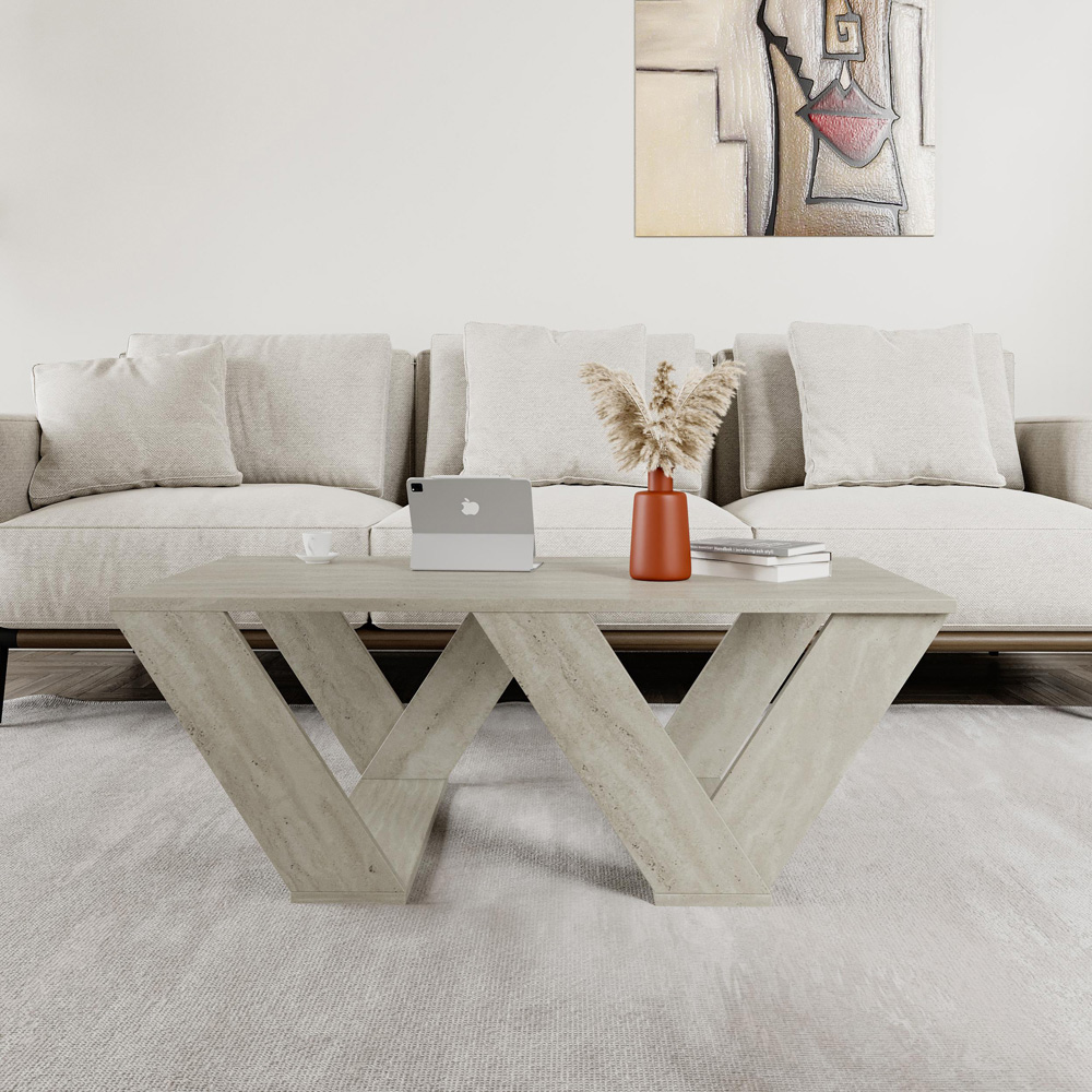 Decortie Pipra Travertine Wood Modern Coffee Table Image 4